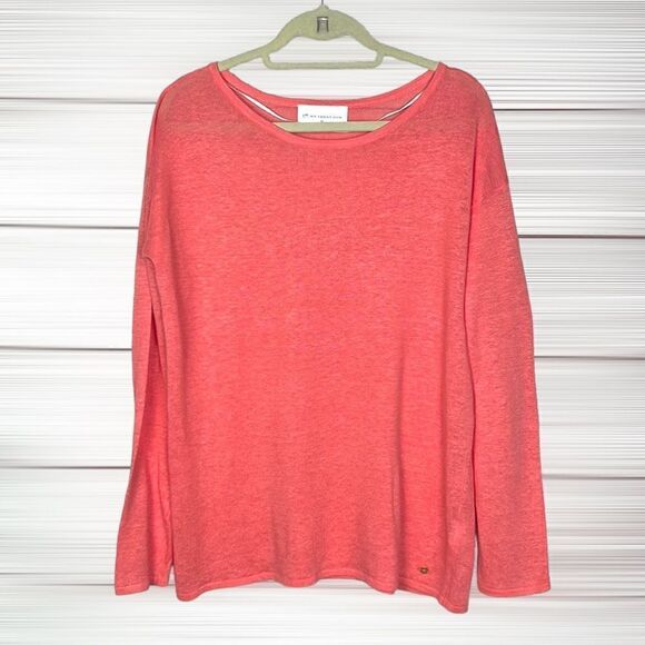 NWOT SOUTHERN TIDE Coral Knit Linen Boat Neck Long Sleeve Oversize Top Blouse M - Picture 1 of 11